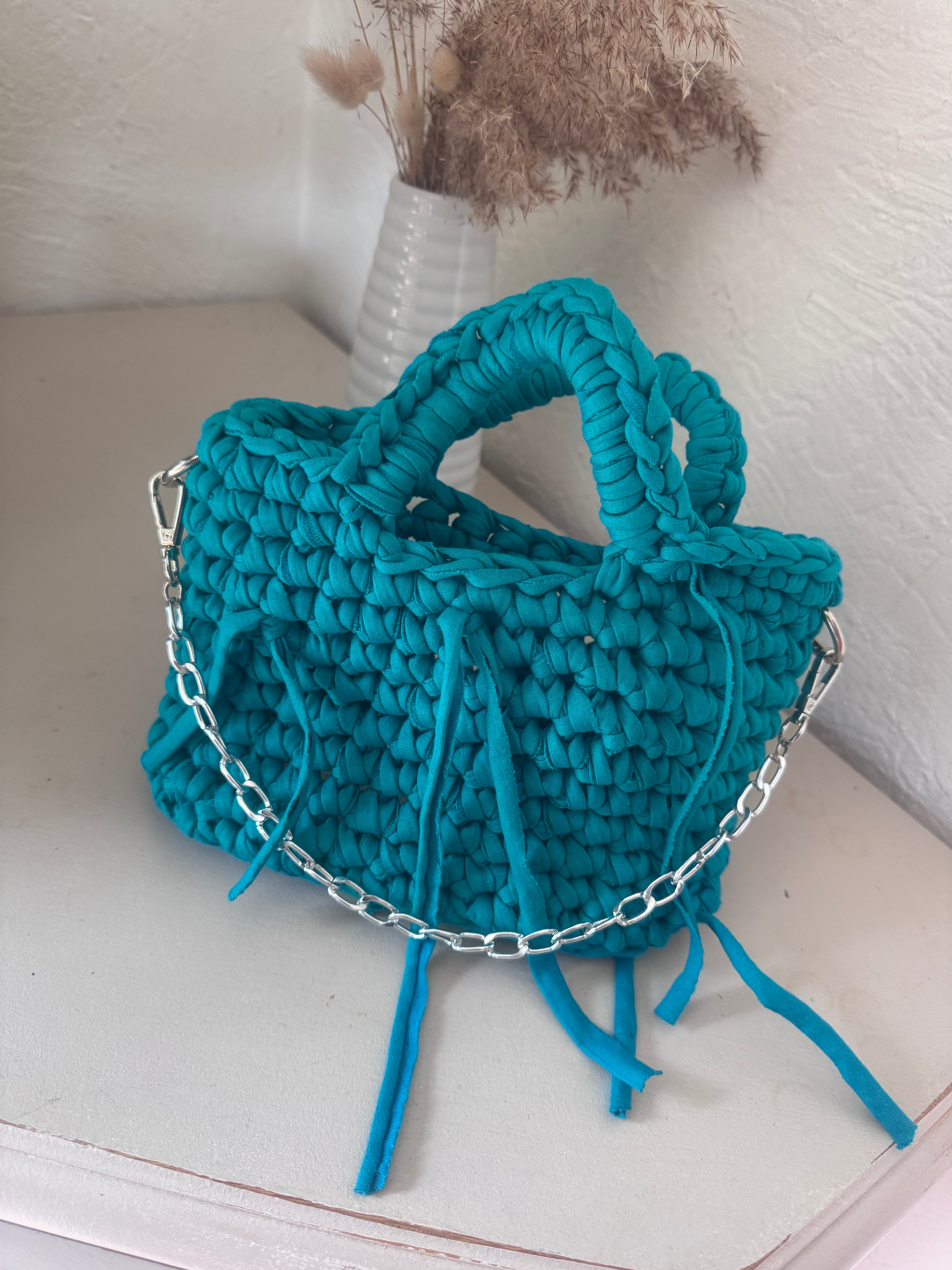 Sac au crochet CALYPSO TURQUOISE À CHAINE